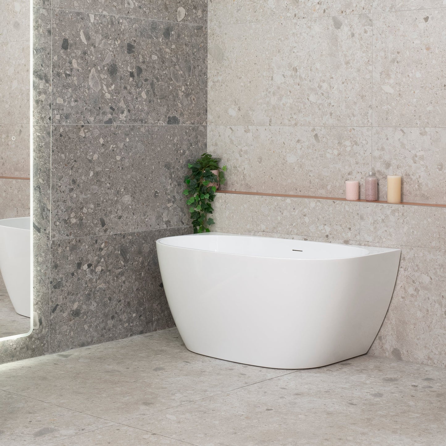 Byron Egg 51 inch Acrylic Freestanding Back to Wall Bathtub, Gloss White
