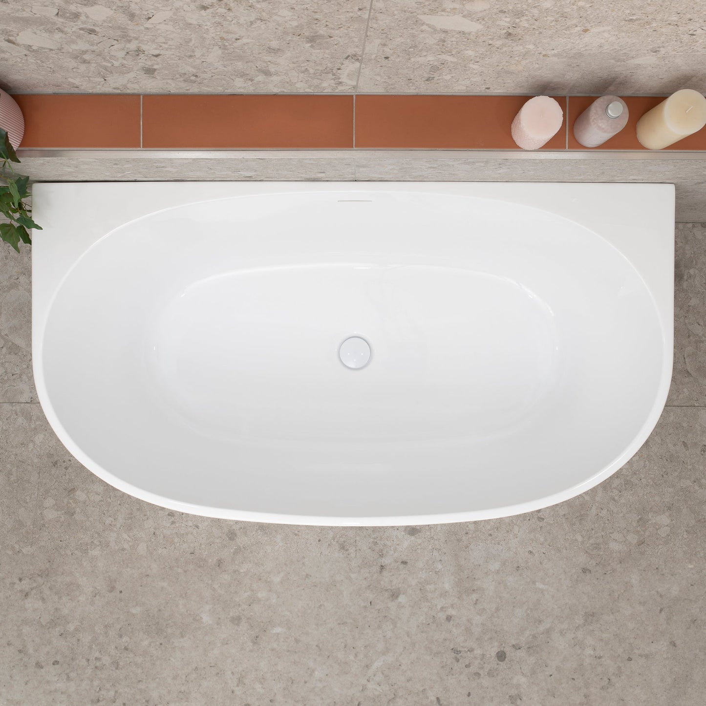 Byron Egg 51 inch Acrylic Freestanding Back to Wall Bathtub, Gloss White