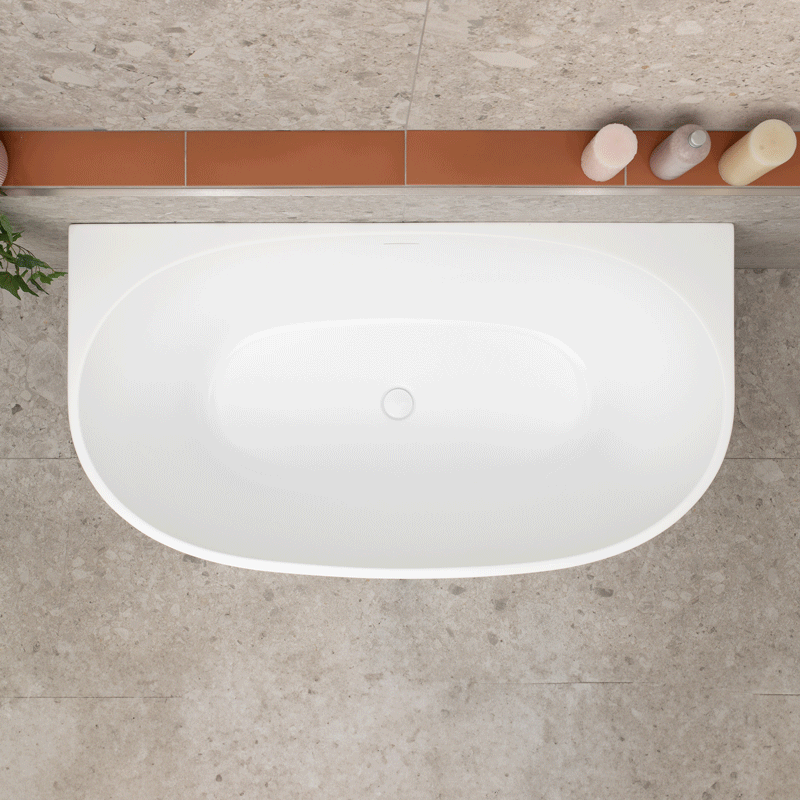 Byron Egg 51 inch Acrylic Freestanding Back to Wall Bathtub, Matte White
