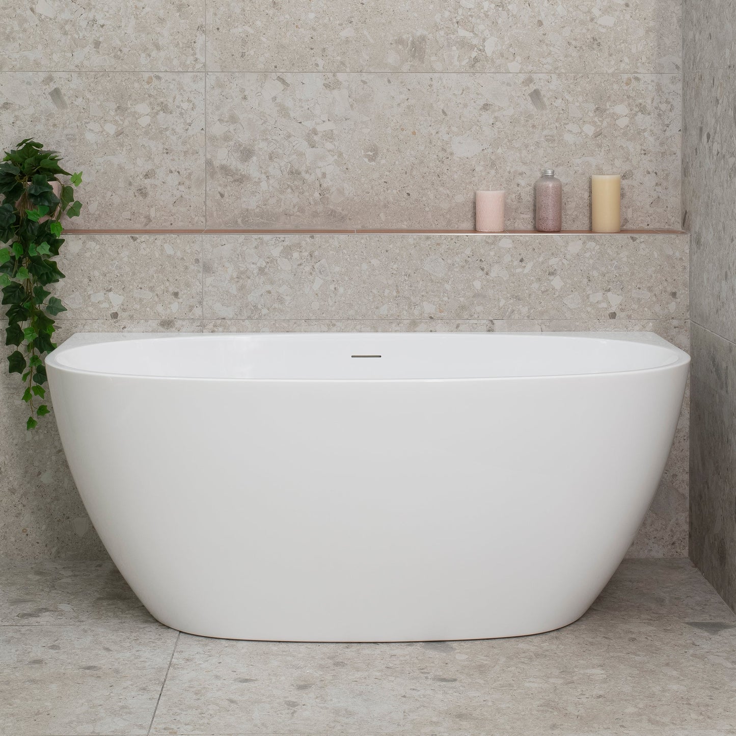 Byron Egg 55 inch Acrylic Freestanding Back to Wall Bathtub, Gloss White