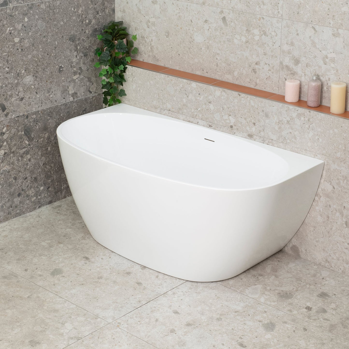 Byron Egg 55 inch Acrylic Freestanding Back to Wall Bathtub, Gloss White