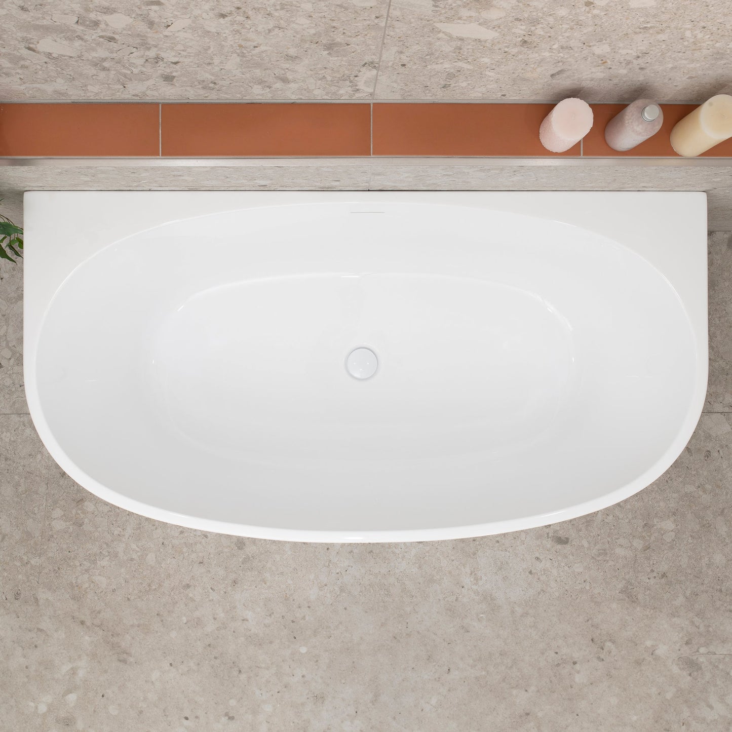 Byron Egg 55 inch Acrylic Freestanding Back to Wall Bathtub, Gloss White