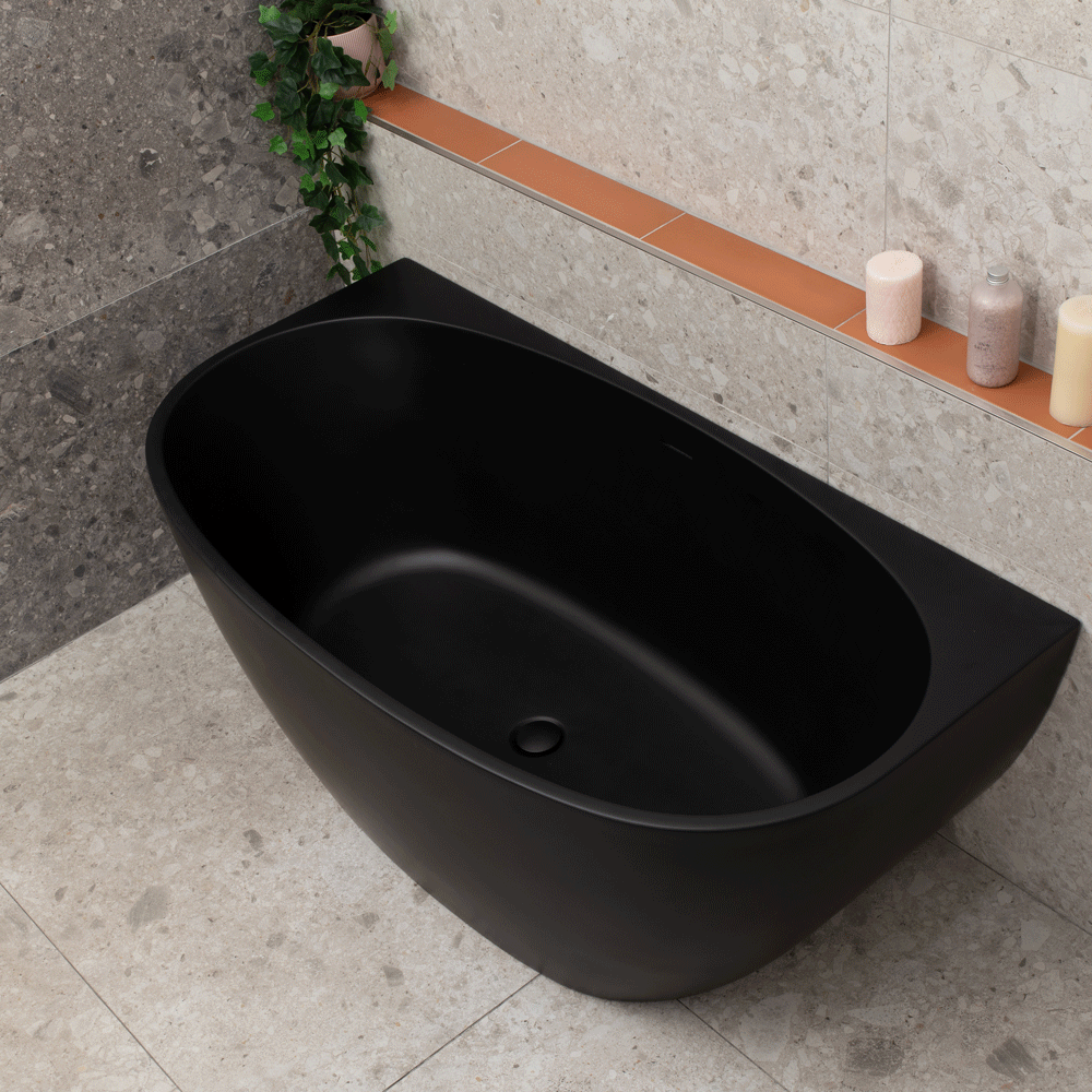 Byron Egg 55 inch Acrylic Freestanding Back to Wall Bathtub, Matte Black