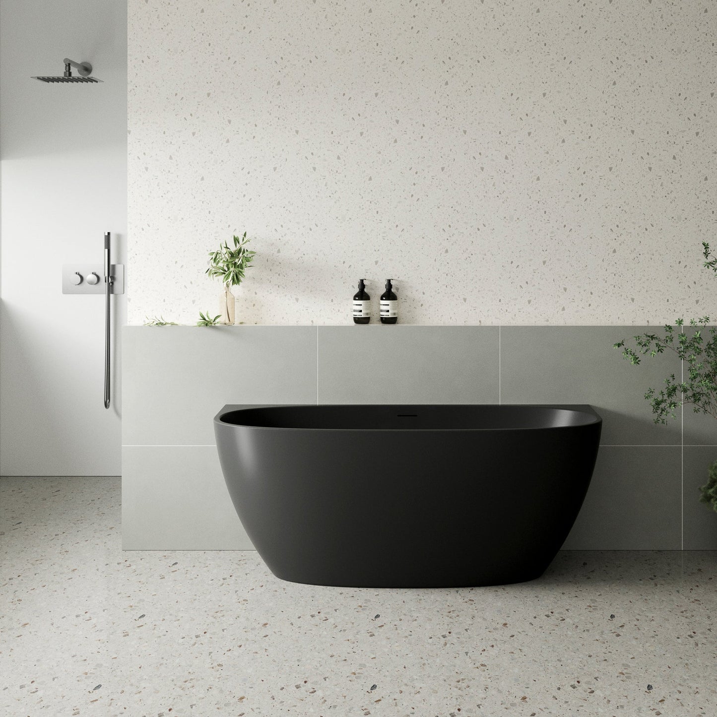 Byron Egg 55 inch Acrylic Freestanding Back to Wall Bathtub, Matte Black
