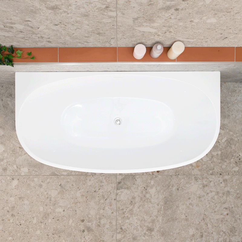 Byron Egg 55 inch Acrylic Freestanding Back to Wall Bathtub, Gloss White