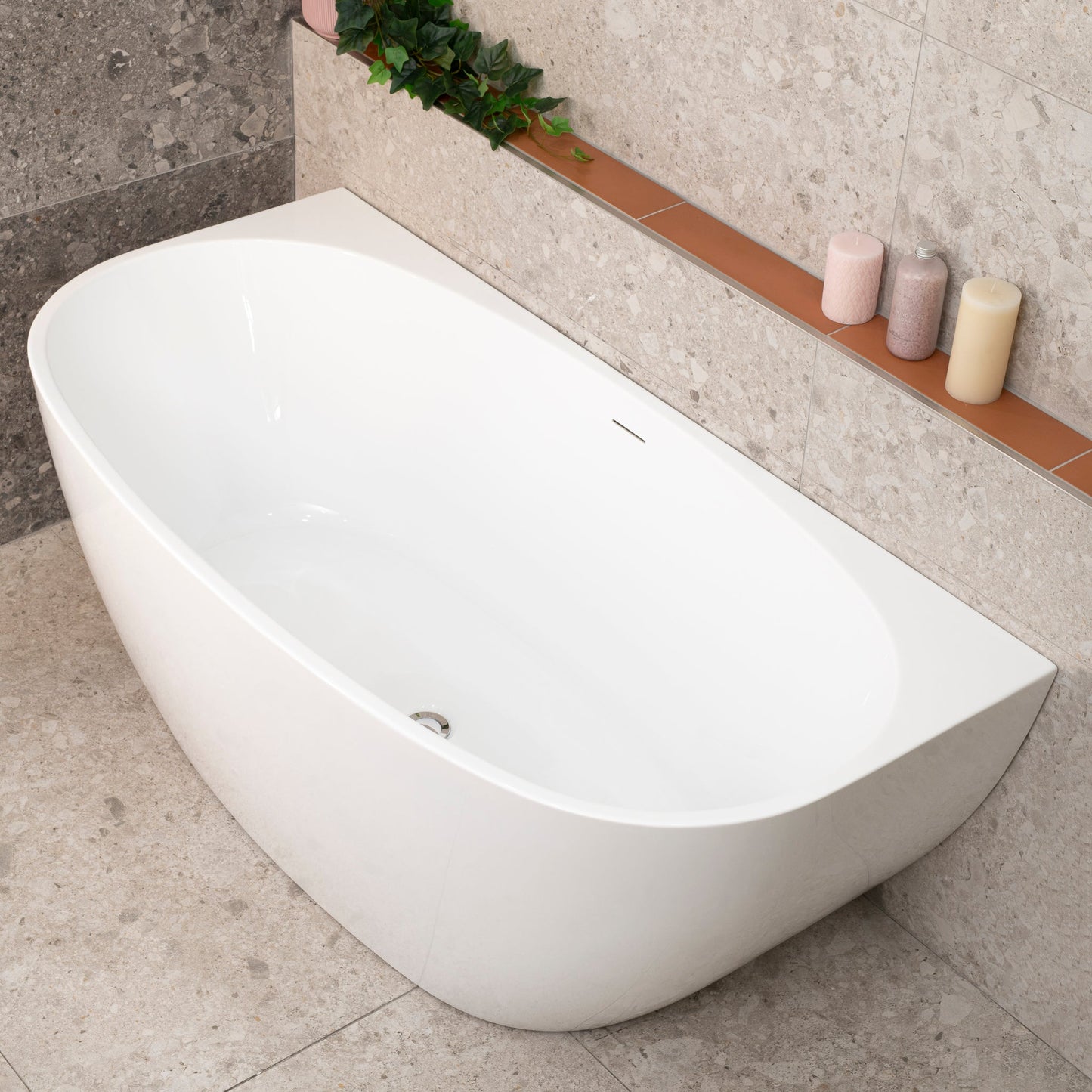 Byron Egg 55 inch Acrylic Freestanding Back to Wall Bathtub, Gloss White