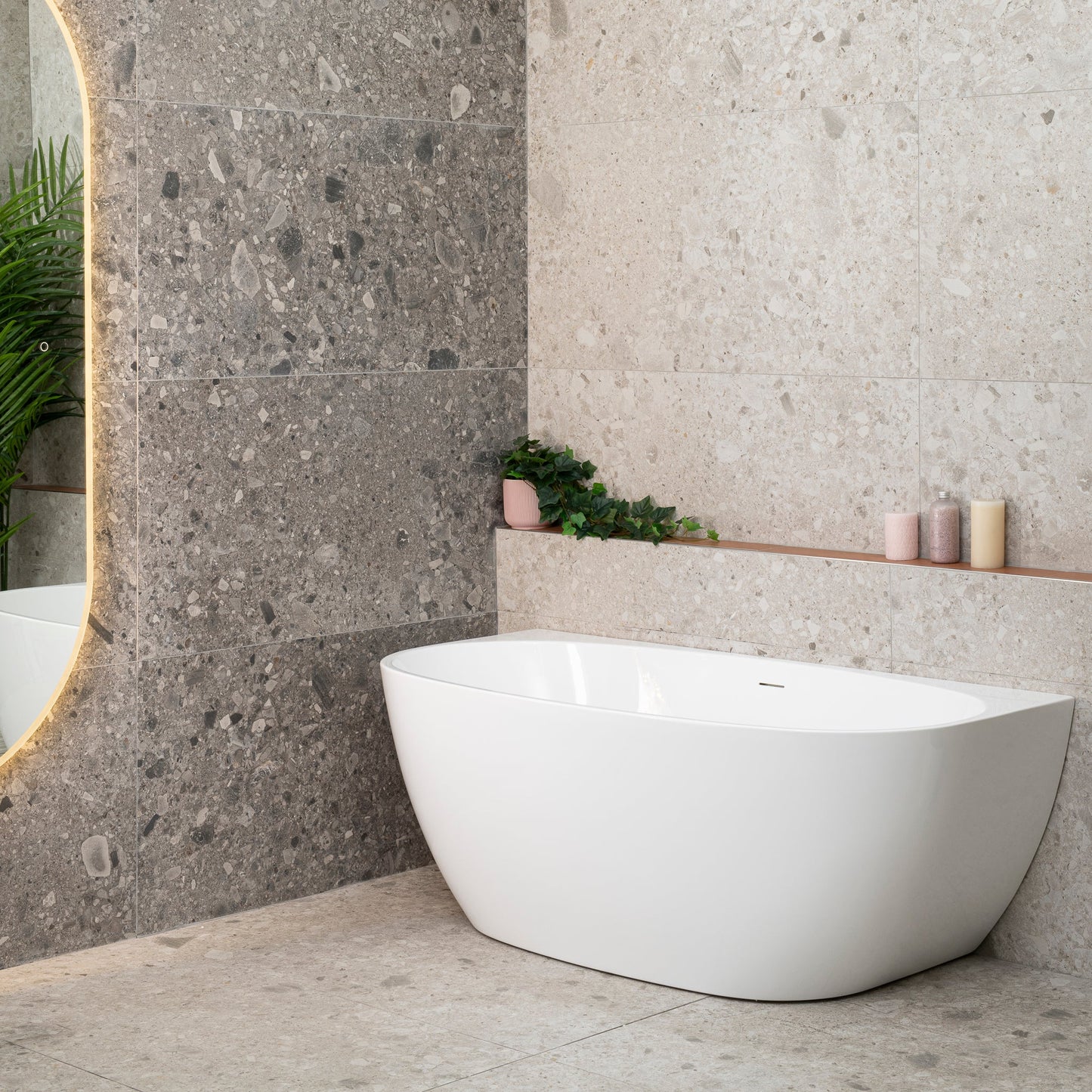 Byron Egg 55 inch Acrylic Freestanding Back to Wall Bathtub, Gloss White