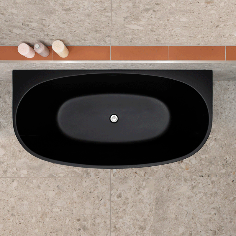 Byron Egg 59 inch Acrylic Freestanding Back to Wall Bathtub, Matte Black