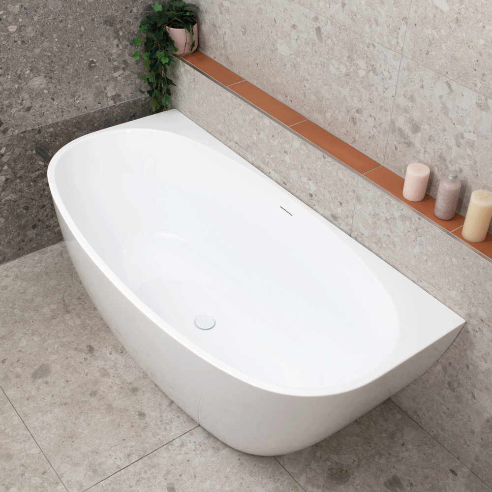 Byron Egg 59 inch Acrylic Freestanding Back to Wall Bathtub, Gloss White