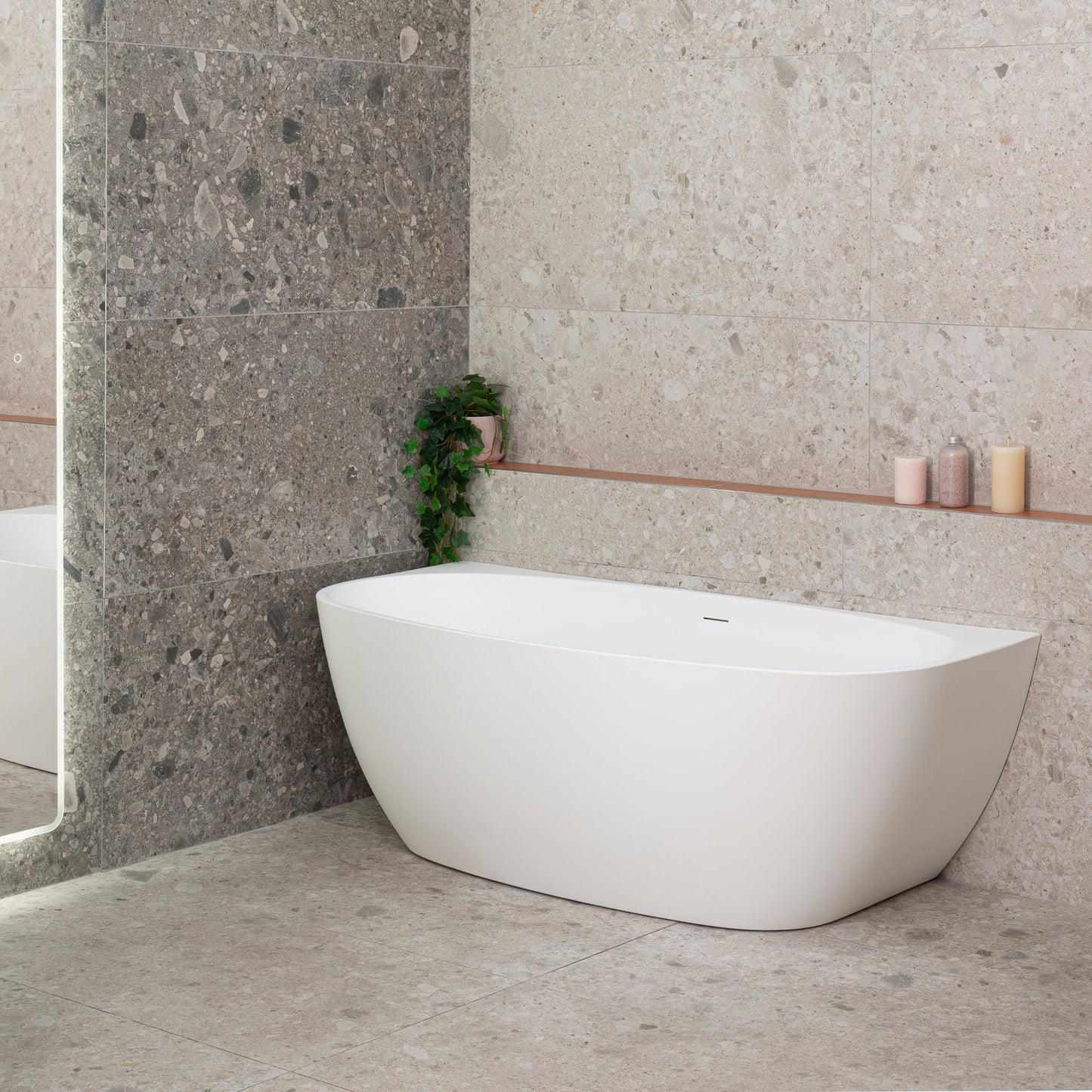 Byron Egg 63 inch Acrylic Freestanding Back to Wall Bathtub, Matte White