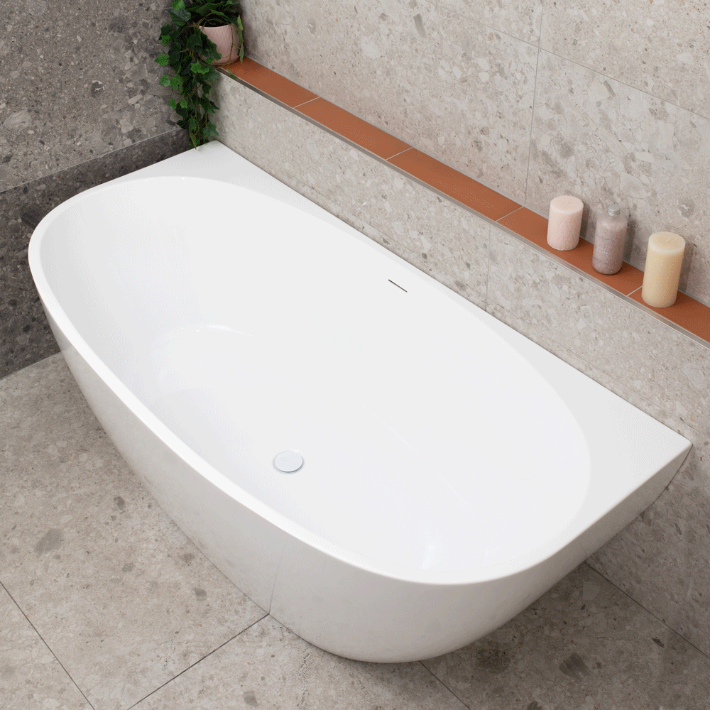 Byron Egg 67 inch Acrylic Freestanding Back to Wall Bathtub, Matte White