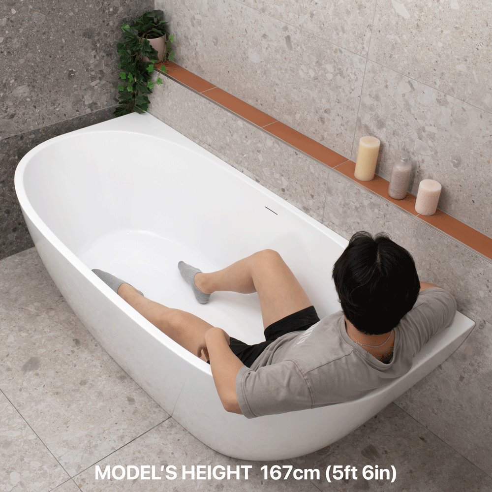 Byron Egg 71 inch Acrylic Freestanding Back to Wall Bathtub, Gloss White