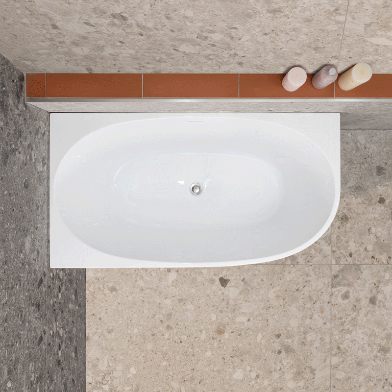 Byron Egg 51 inch Acrylic Freestanding Left Corner Bathtub, Gloss White
