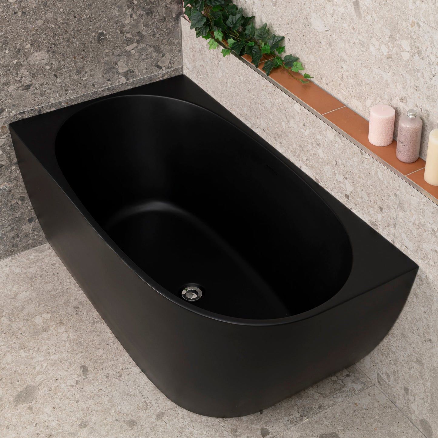 Byron Egg 51 inch Acrylic Freestanding Left Corner Bathtub, Matte Black