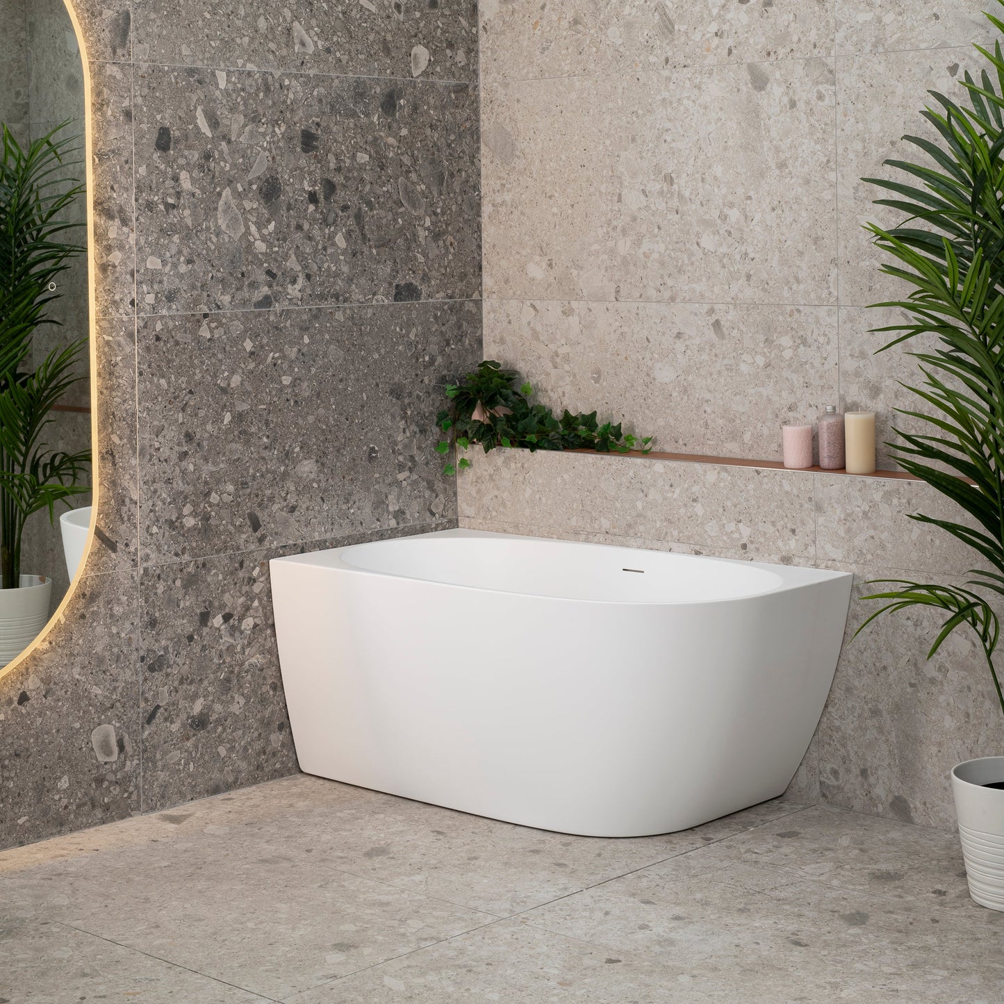 Byron Egg 51 inch Acrylic Freestanding Left Corner Bathtub, Matte White