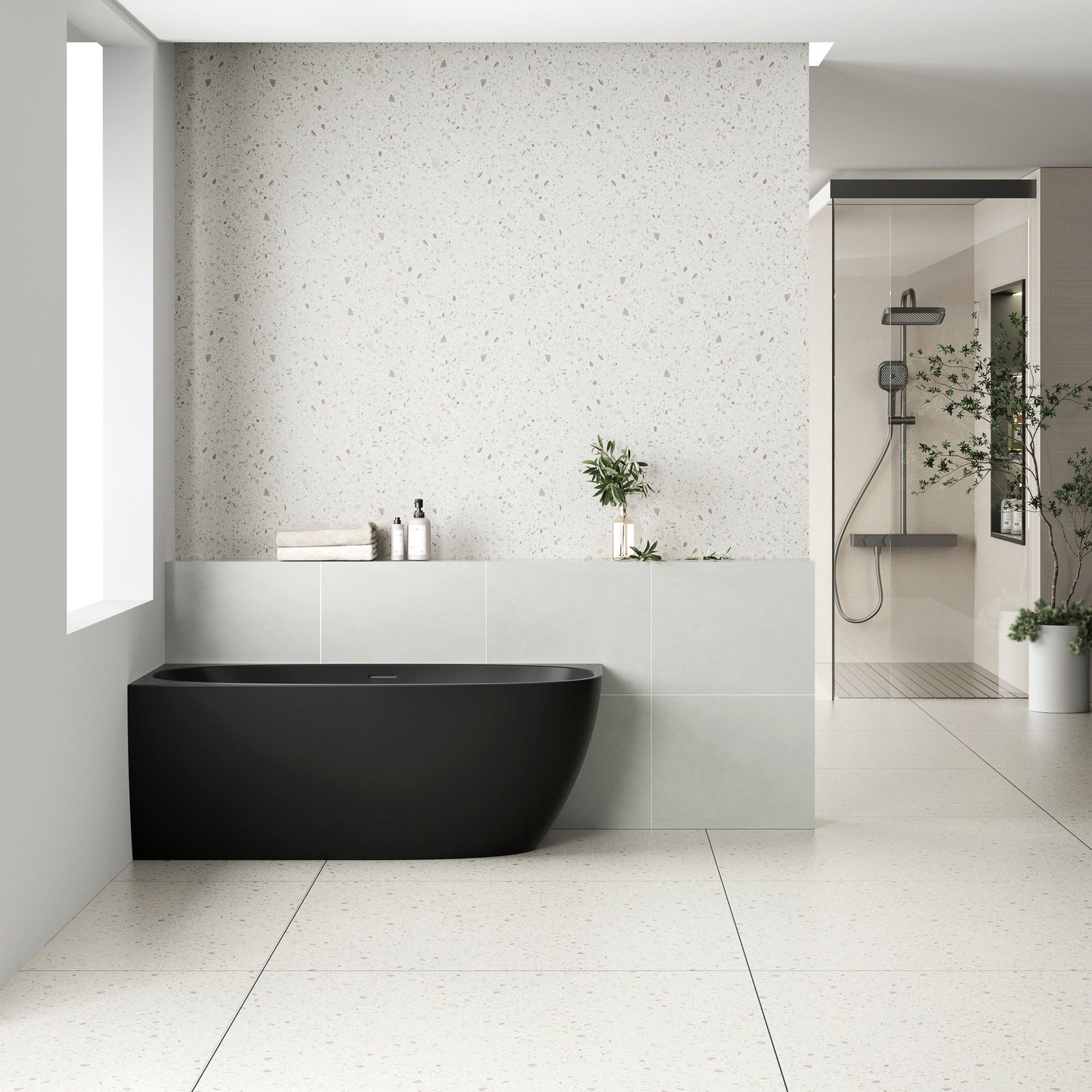 Byron Egg 55 inch Acrylic Freestanding Left Corner Bathtub, Matte Black