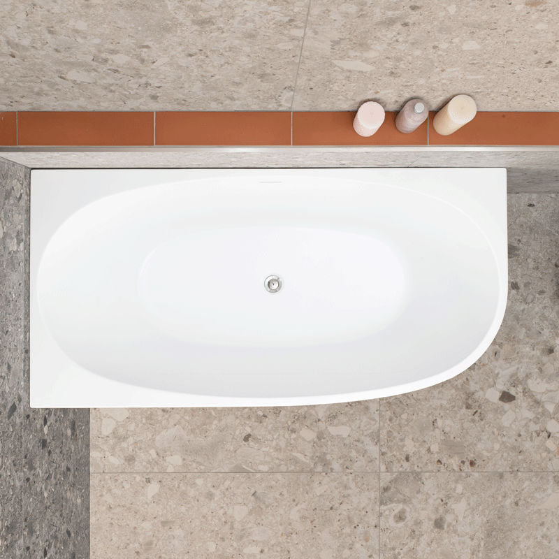 Byron Egg 59 inch Acrylic Freestanding Left Corner Bathtub, Gloss White
