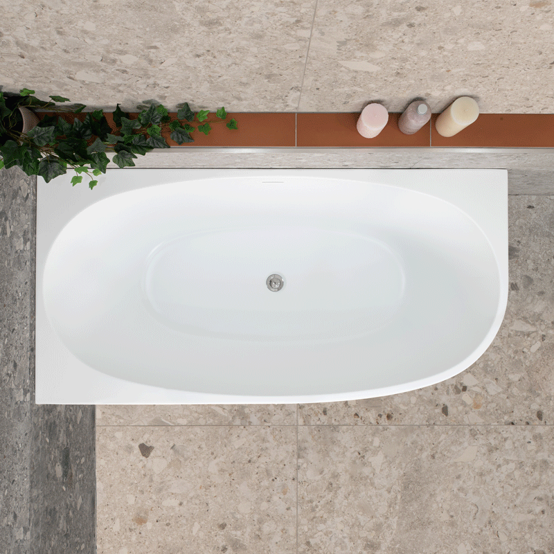 Byron Egg 59 inch Acrylic Freestanding Left Corner Bathtub, Matte White