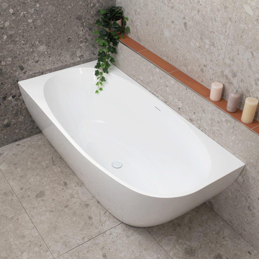 Byron Egg 63 inch Acrylic Freestanding Left Corner Bathtub, Gloss White