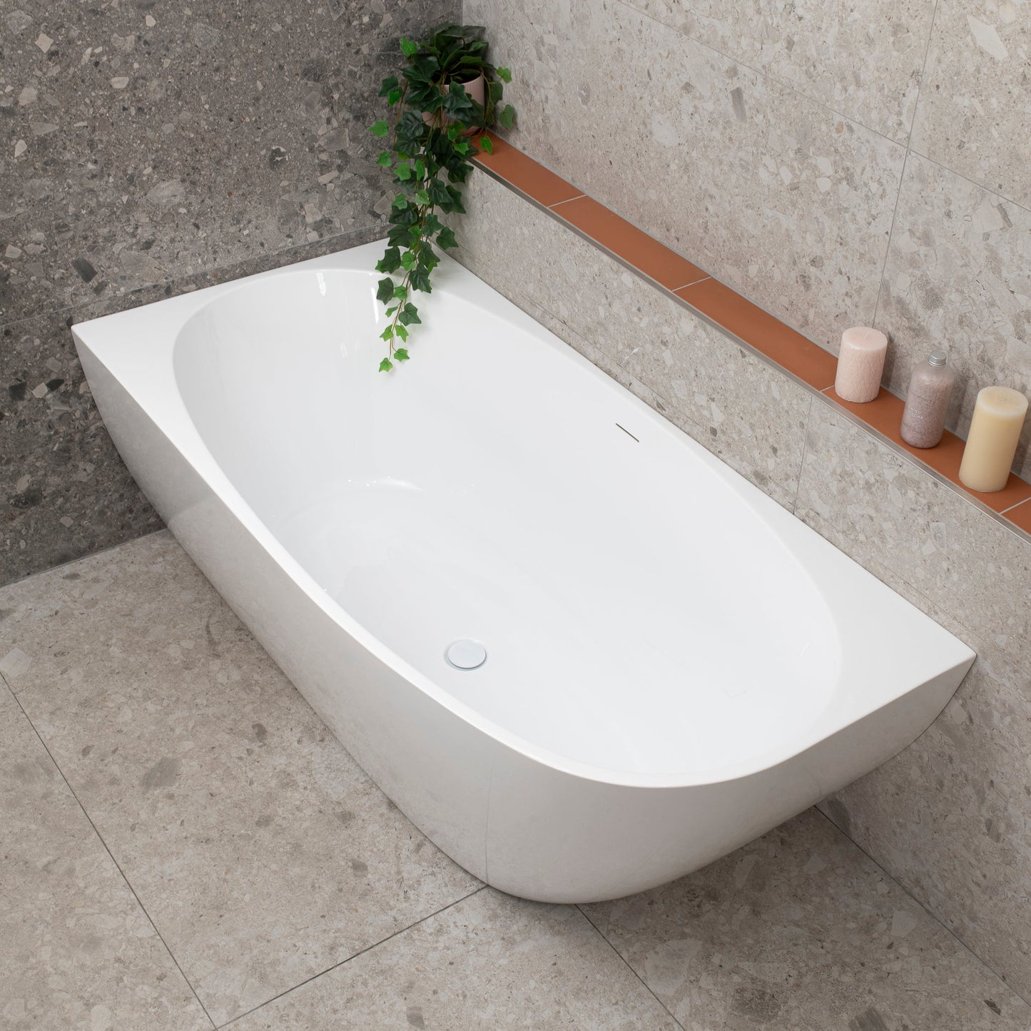 Byron Egg 63 inch Acrylic Freestanding Left Corner Bathtub, Gloss White