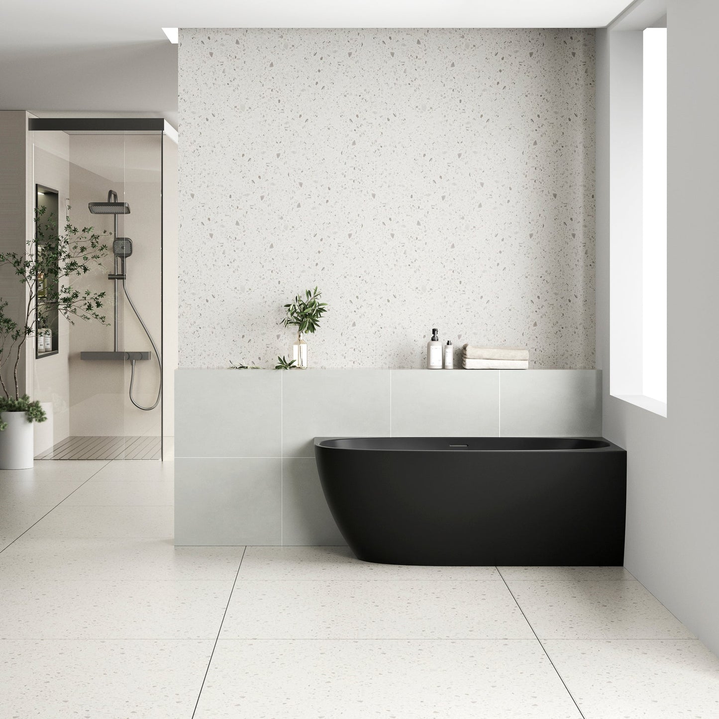 Byron Egg 55 inch Acrylic Freestanding Right Corner Bathtub, Matte Black