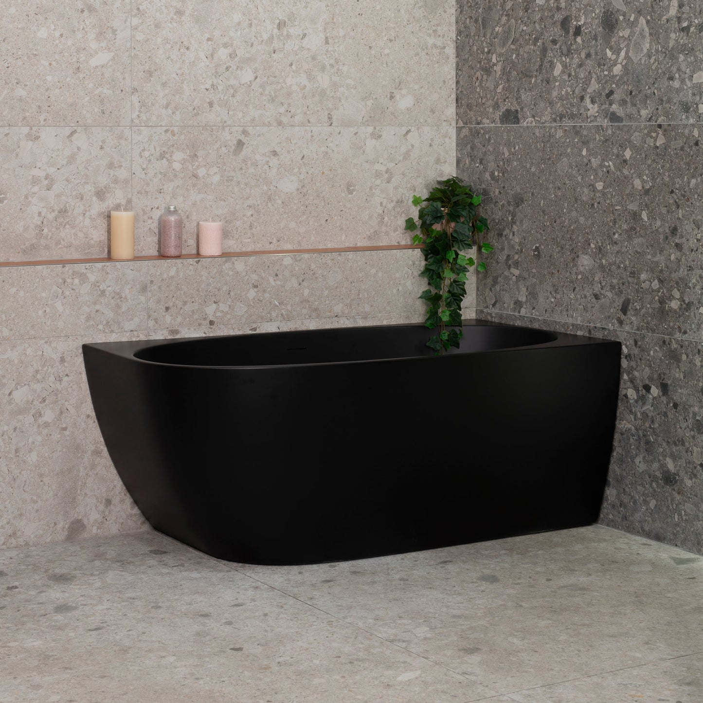 Byron Egg 55 inch Acrylic Freestanding Right Corner Bathtub, Matte Black