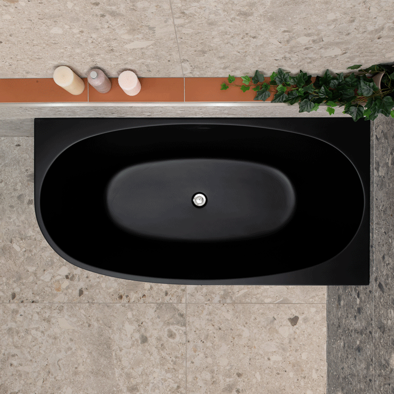 Byron Egg 59 inch Acrylic Freestanding Right Corner Bathtub, Matte Black