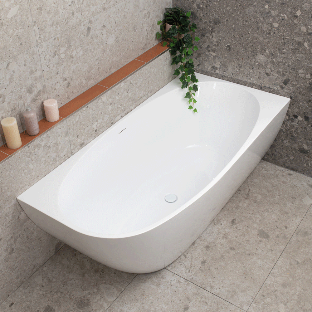 Byron Egg 63 inch Acrylic Freestanding Right Corner Bathtub, Gloss White