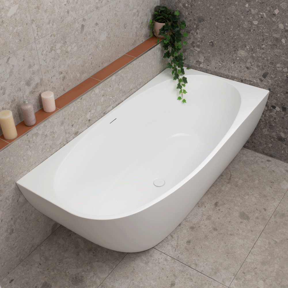 Byron Egg 63 inch Acrylic Freestanding Right Corner Bathtub, Matte White