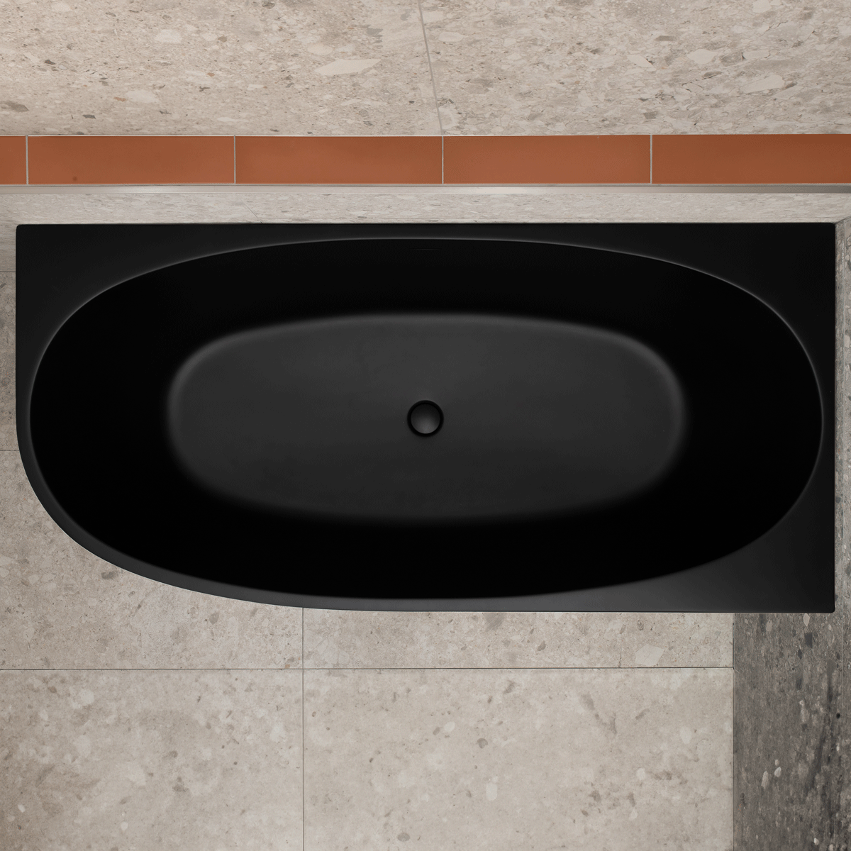 Byron Egg 67 inch Acrylic Freestanding Right Corner Bathtub, Matte Black