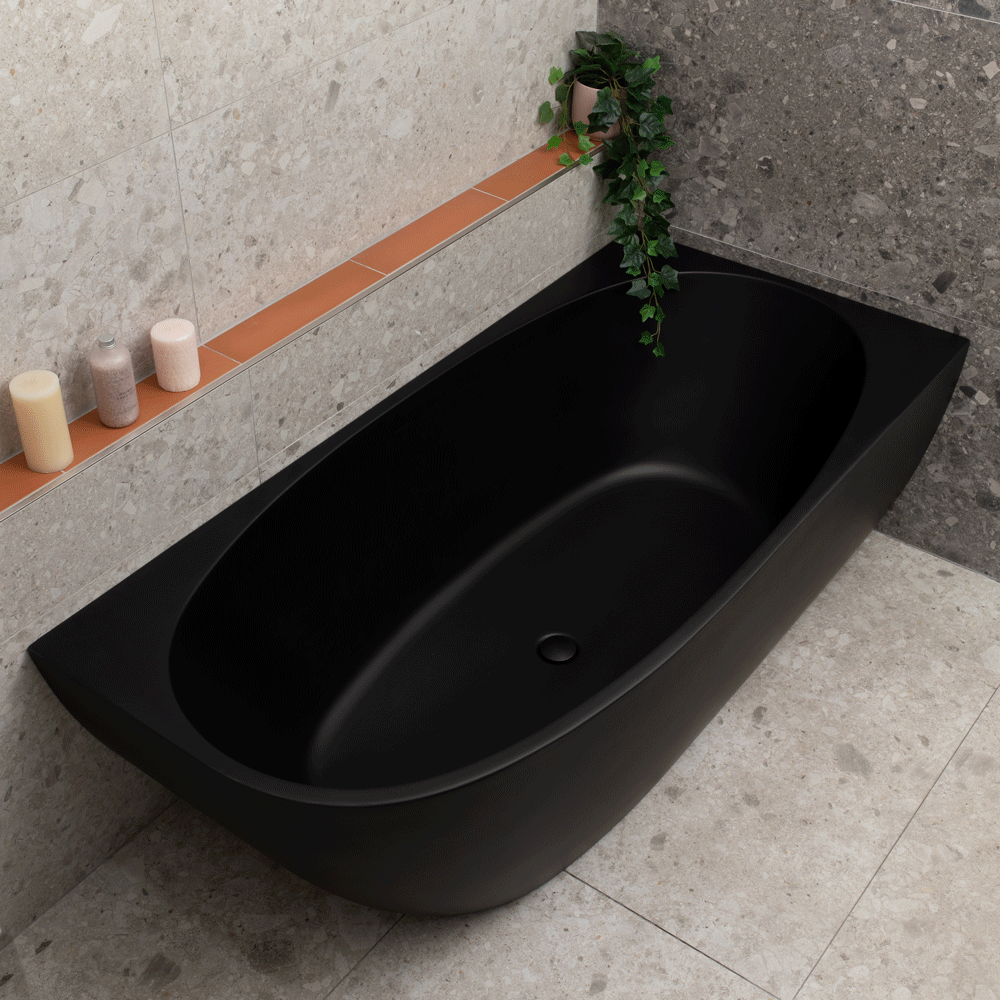Byron Egg 67 inch Acrylic Freestanding Right Corner Bathtub, Matte Black