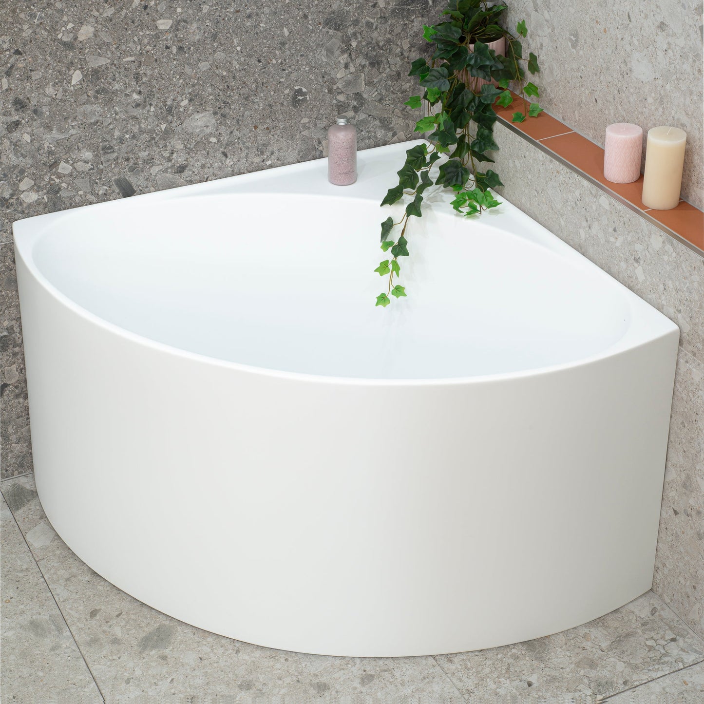 Angie Corner 40 inch Acrylic Freestanding Corner Japanese Soaking Bathtub, Matte White