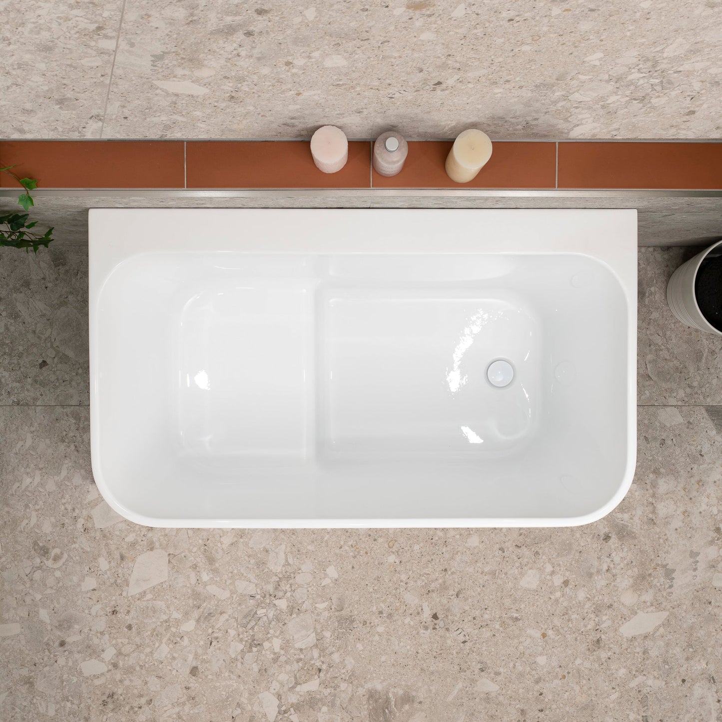 Estus 47 inch Acrylic Freestanding Back to Wall Japanese Soaking Bathtub with Seat, Matte White