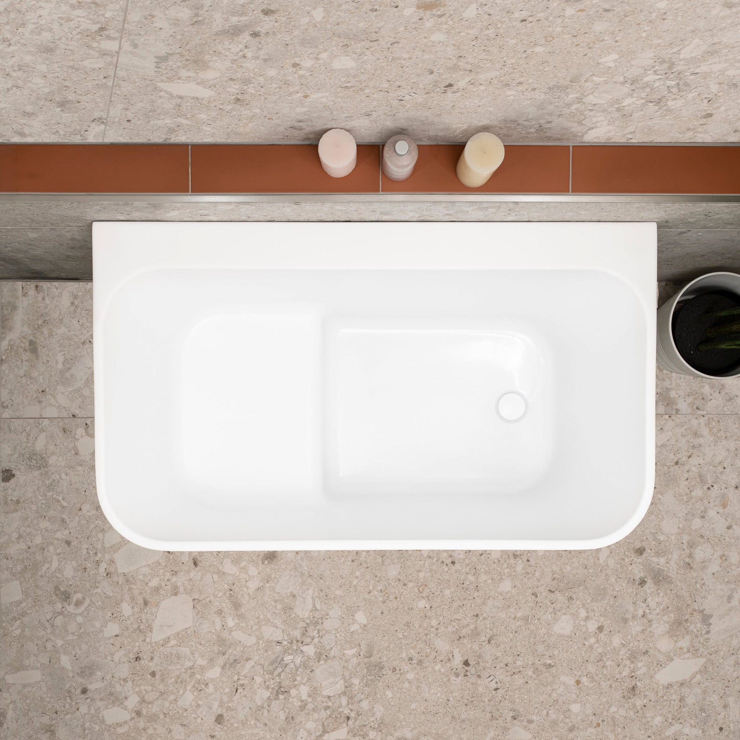 Estus 51 inch Acrylic Freestanding Back to Wall Japanese Soaking Bathtub with Seat, Matte White