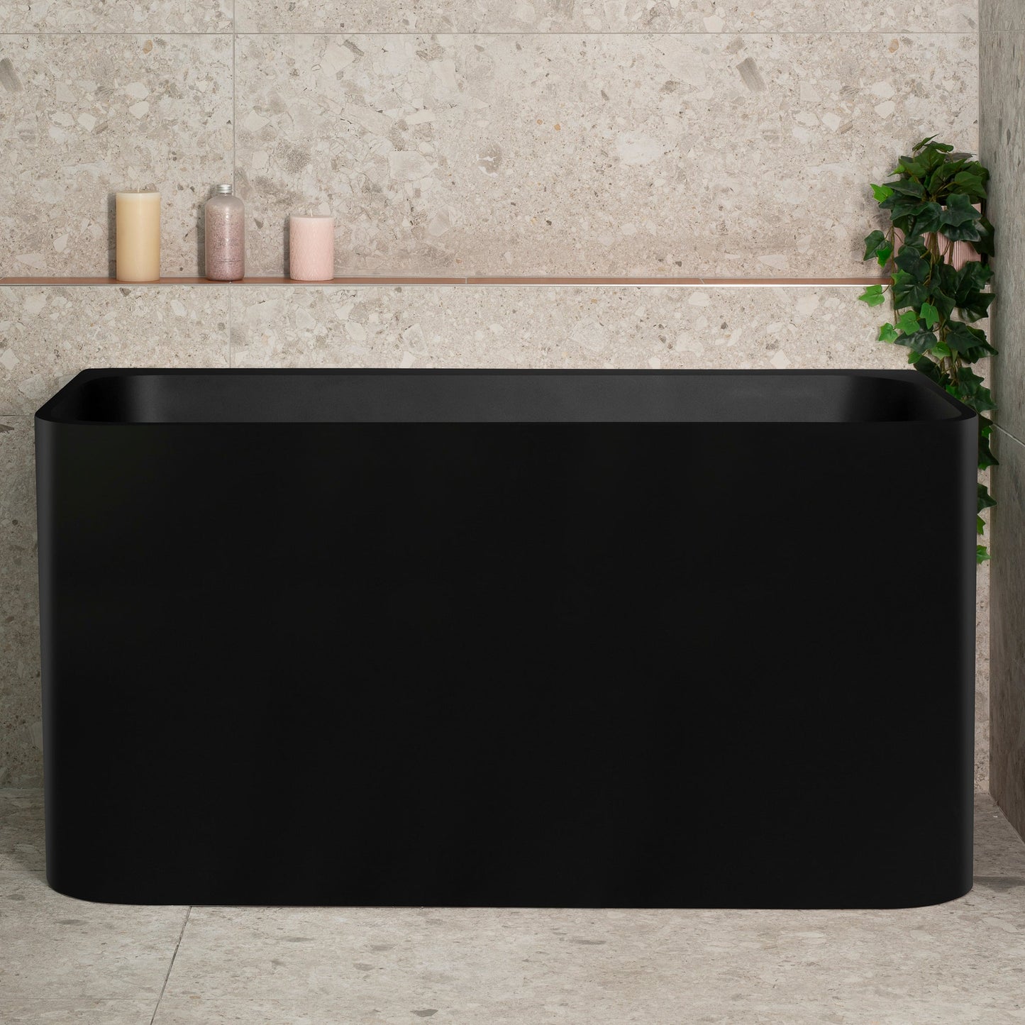 Estus 51 inch Acrylic Freestanding Back to Wall Japanese Soaking Bathtub with Seat, Matte Black