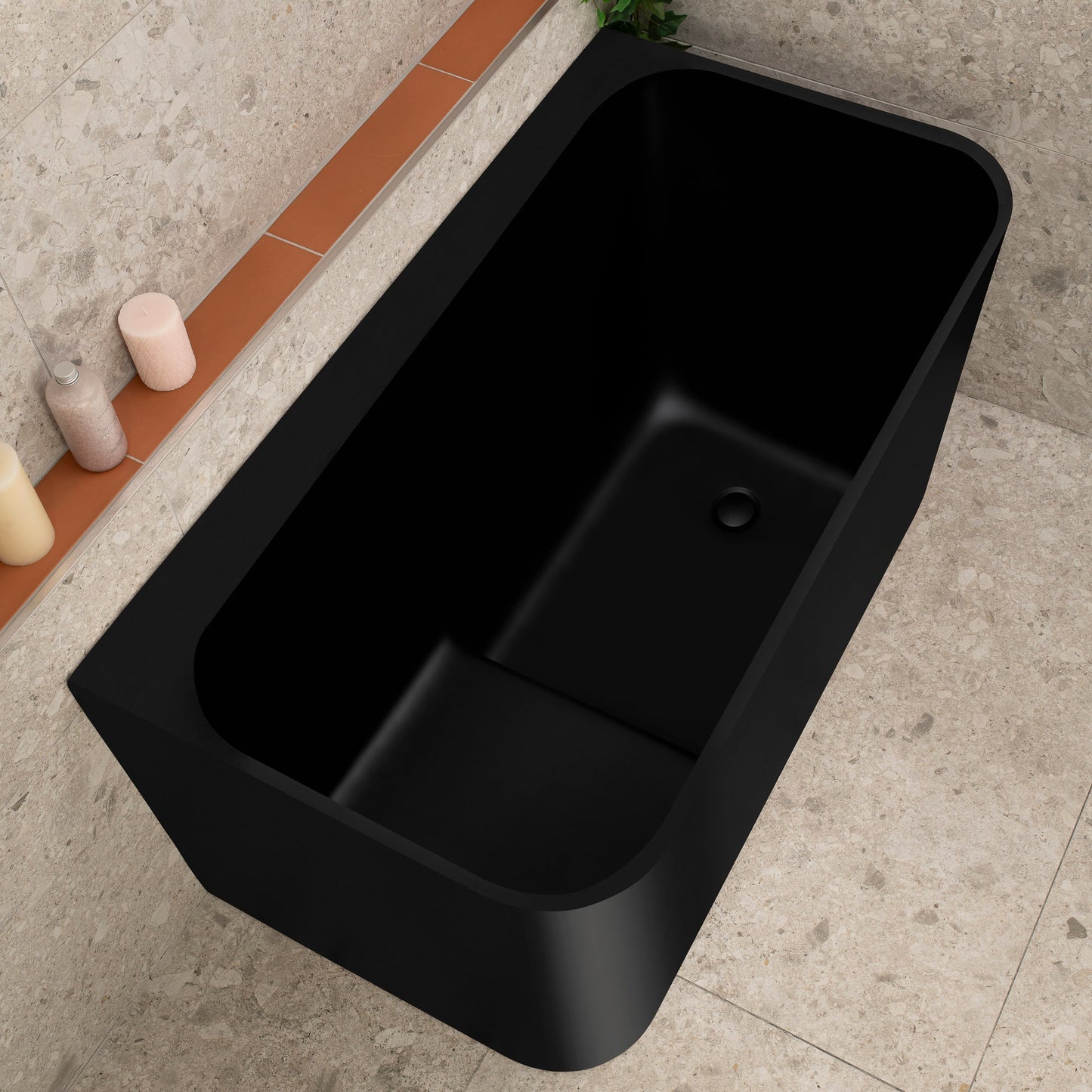 Estus 51 inch Acrylic Freestanding Back to Wall Japanese Soaking Bathtub with Seat, Matte Black