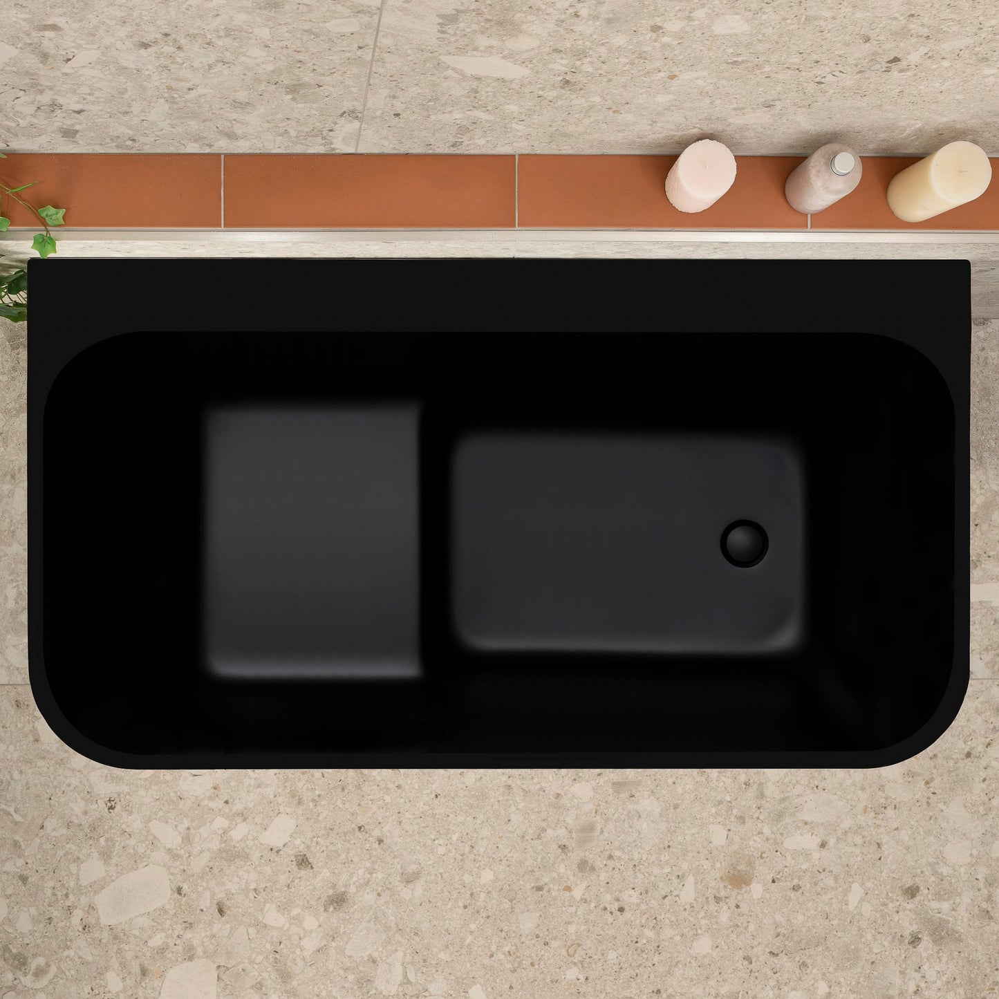 Estus 51 inch Acrylic Freestanding Back to Wall Japanese Soaking Bathtub with Seat, Matte Black