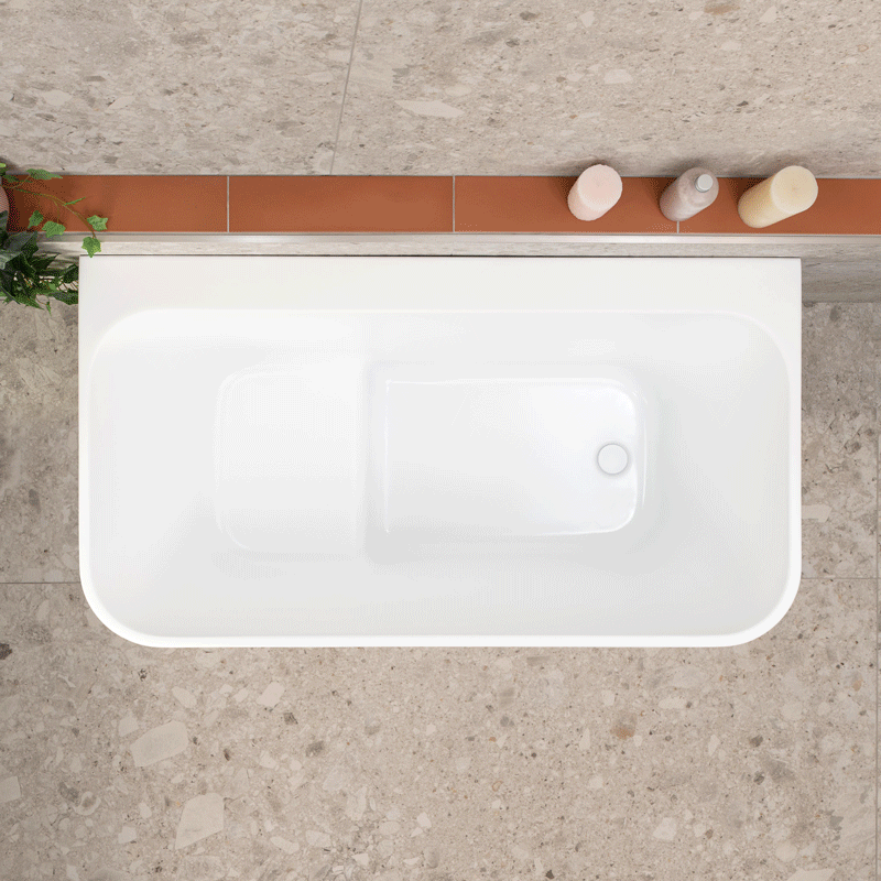 Estus 51 inch Acrylic Freestanding Back to Wall Japanese Soaking Bathtub with Seat, Gloss White