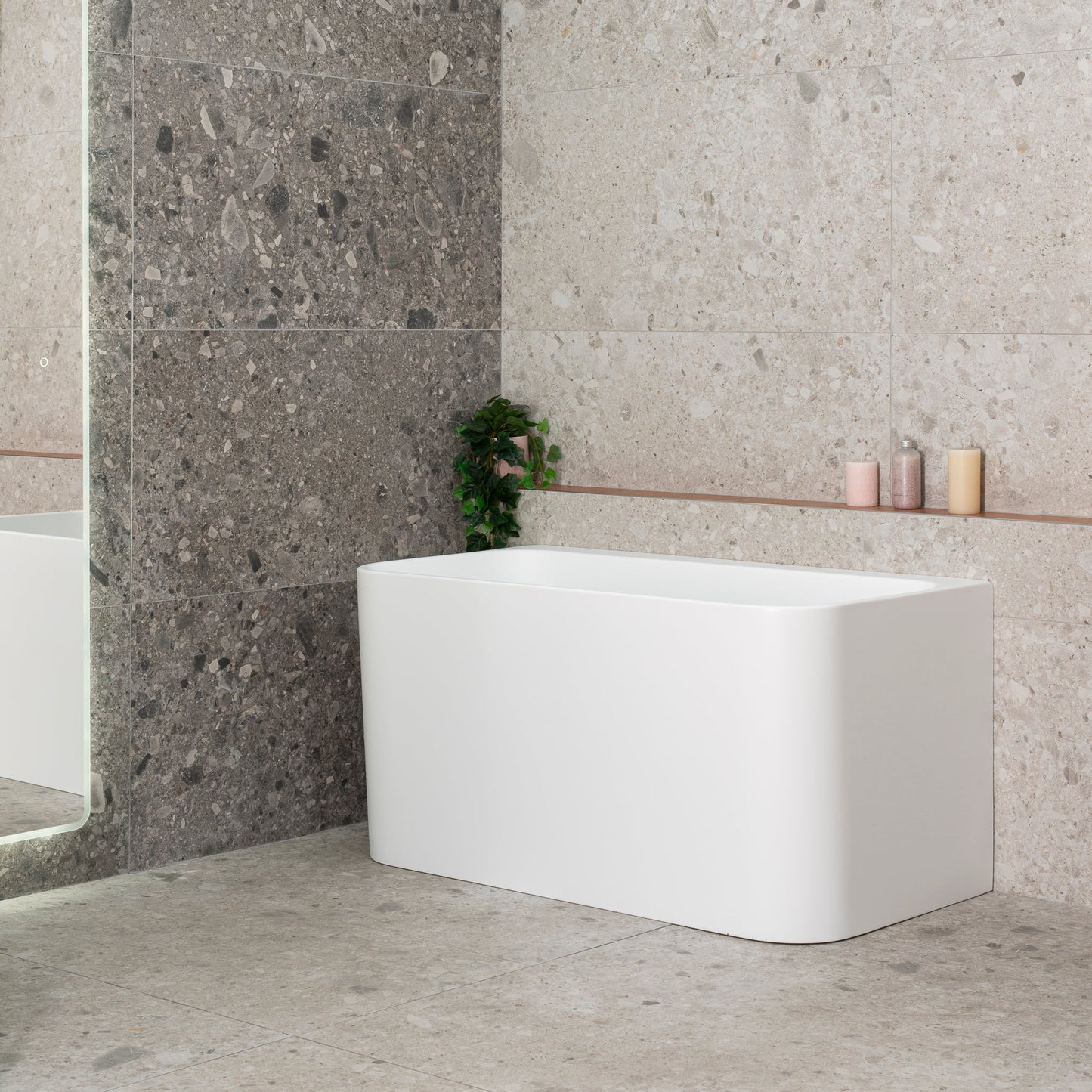 Estus 51 inch Acrylic Freestanding Back to Wall Japanese Soaking Bathtub with Seat, Matte White