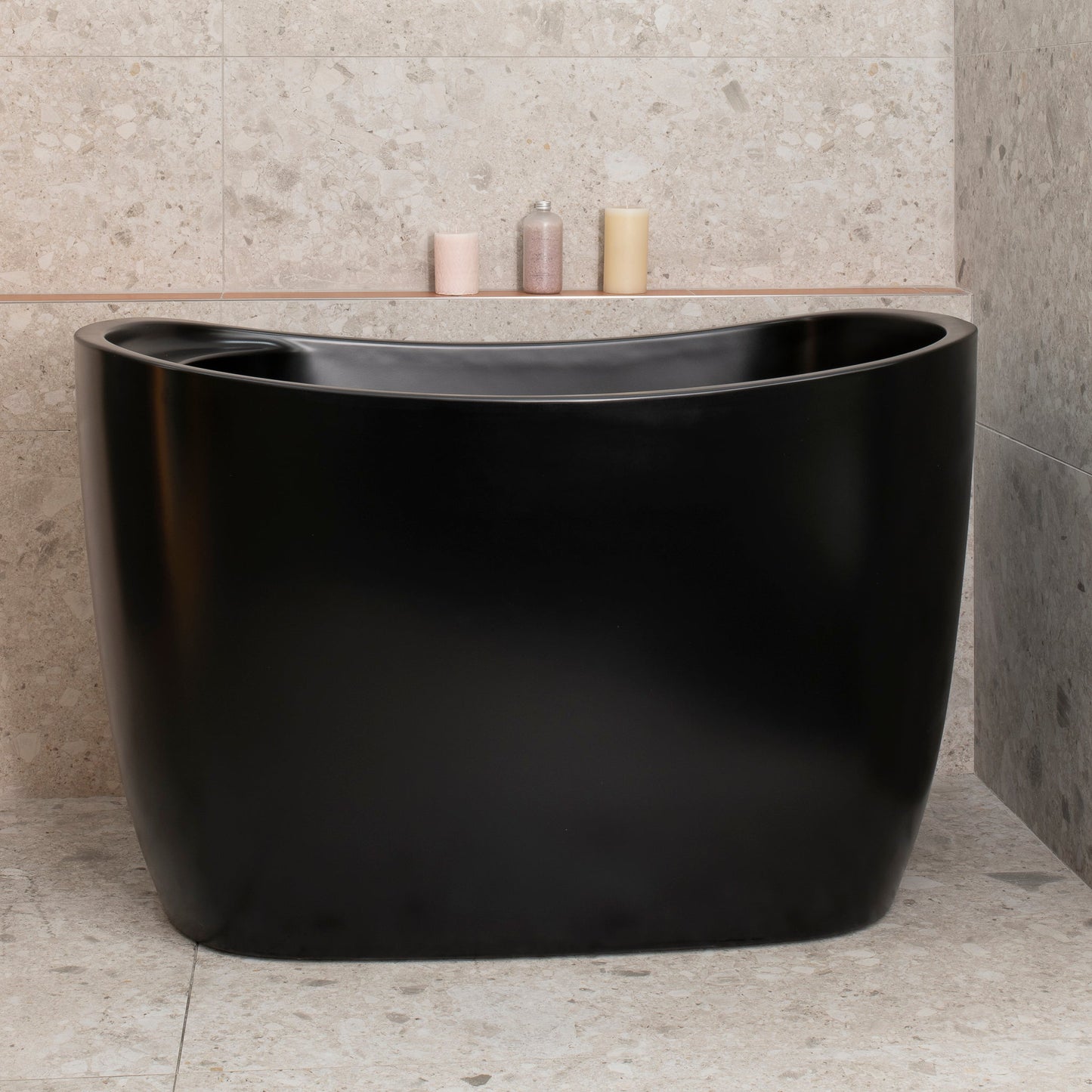 Ofuro 47 inch Acrylic Freestanding Extra Height Japanese Soaking Bathtub with Seat, Matte Black