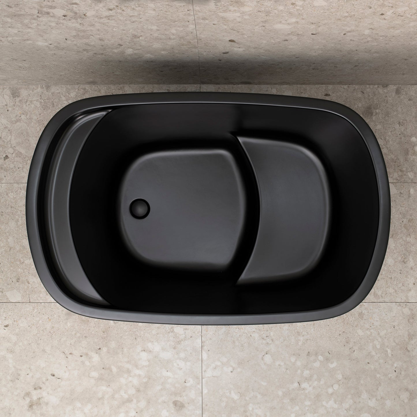 Ofuro 47 inch Acrylic Freestanding Extra Height Japanese Soaking Bathtub with Seat, Matte Black