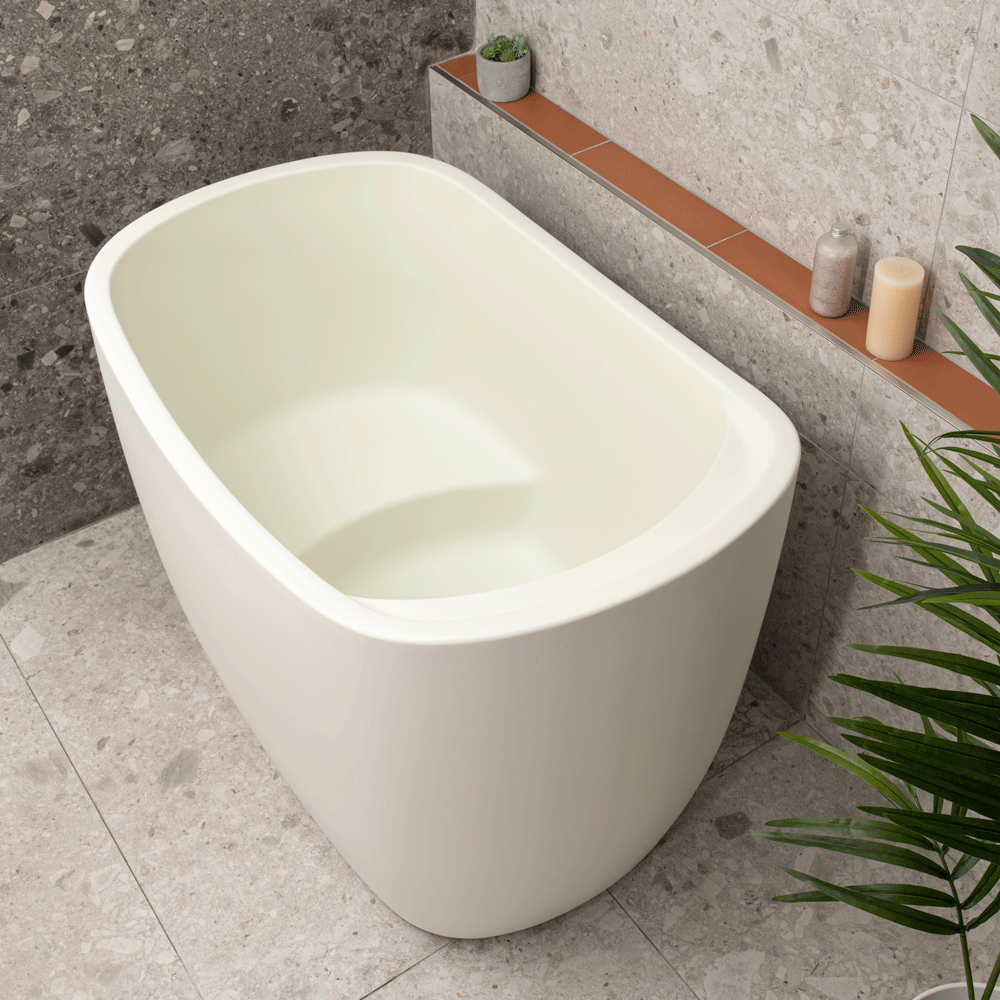 Ofuro 47 inch Acrylic Freestanding Extra Height Japanese Soaking Bathtub with Seat, Matte Light Pistachio