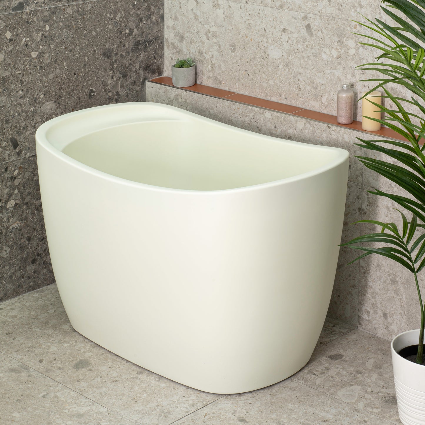 Ofuro 47 inch Acrylic Freestanding Extra Height Japanese Soaking Bathtub with Seat, Matte Light Pistachio