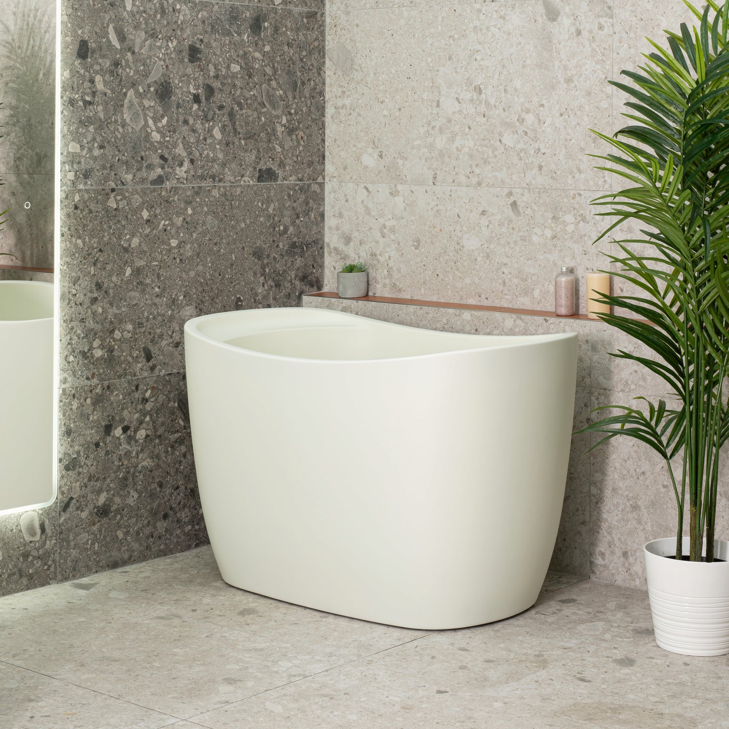 Ofuro 47 inch Acrylic Freestanding Extra Height Japanese Soaking Bathtub with Seat, Matte Light Pistachio