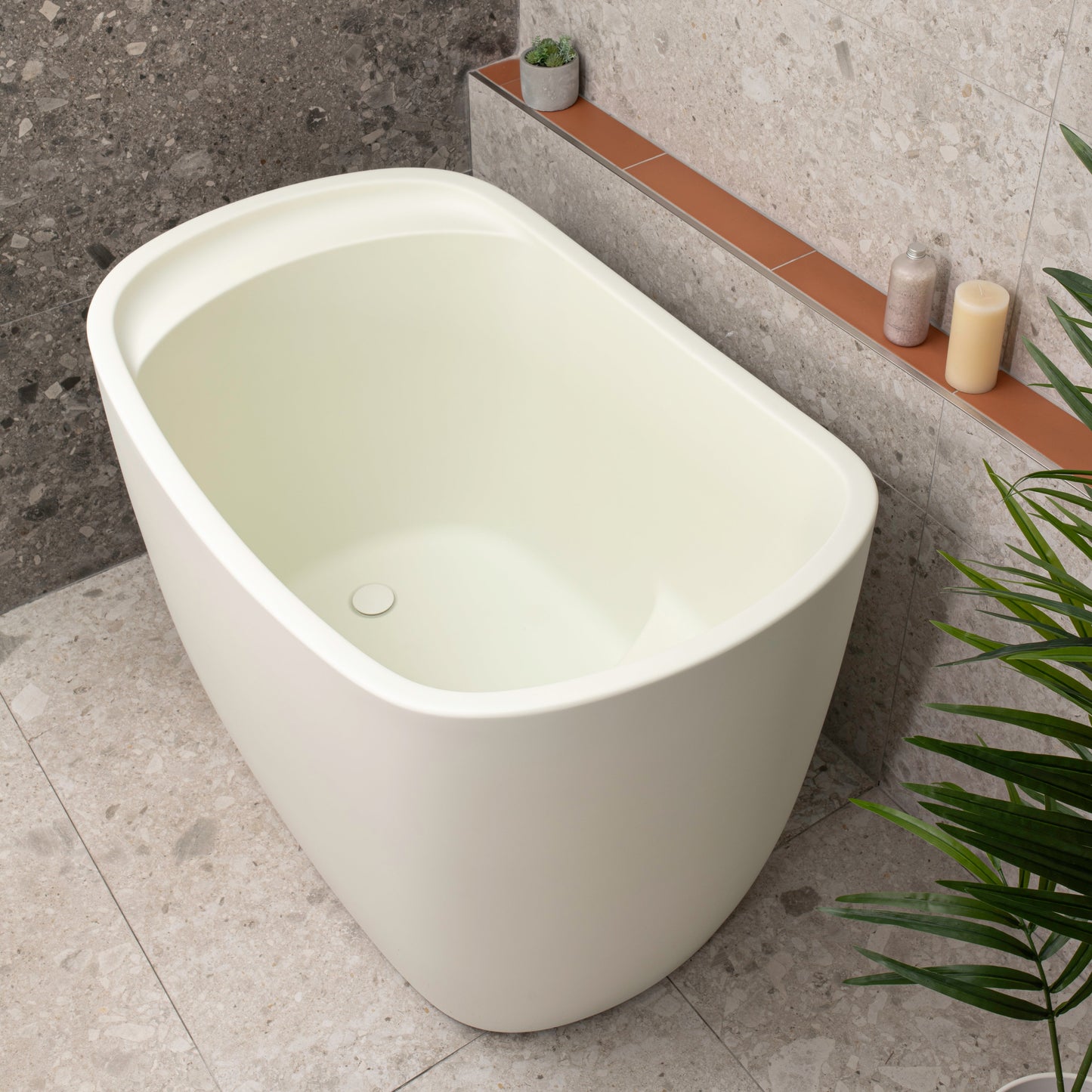 Ofuro 47 inch Acrylic Freestanding Extra Height Japanese Soaking Bathtub with Seat, Matte Light Pistachio