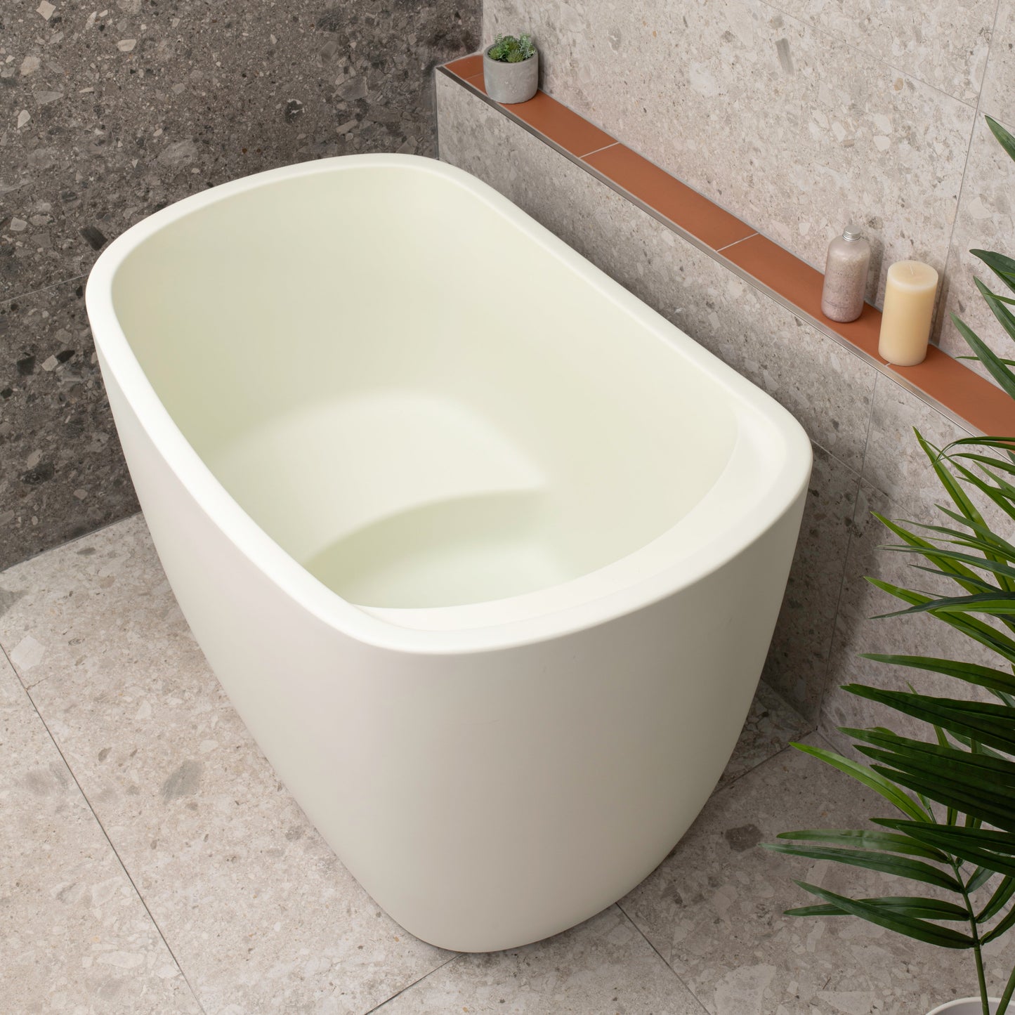 Ofuro 47 inch Acrylic Freestanding Extra Height Japanese Soaking Bathtub with Seat, Matte Light Pistachio