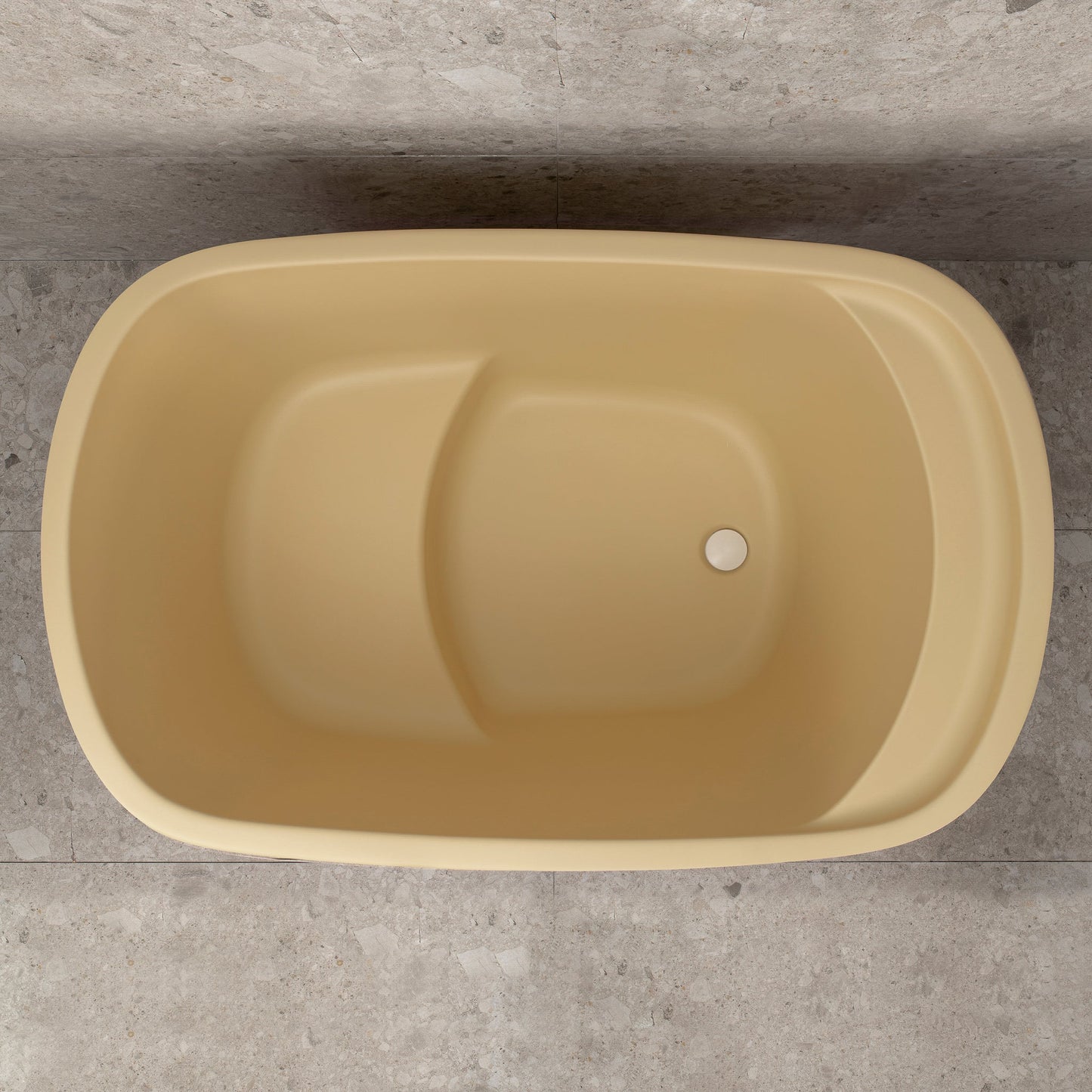 Ofuro 47 inch Acrylic Freestanding Extra Height Japanese Soaking Bathtub with Seat, Matte Vanilla Beige