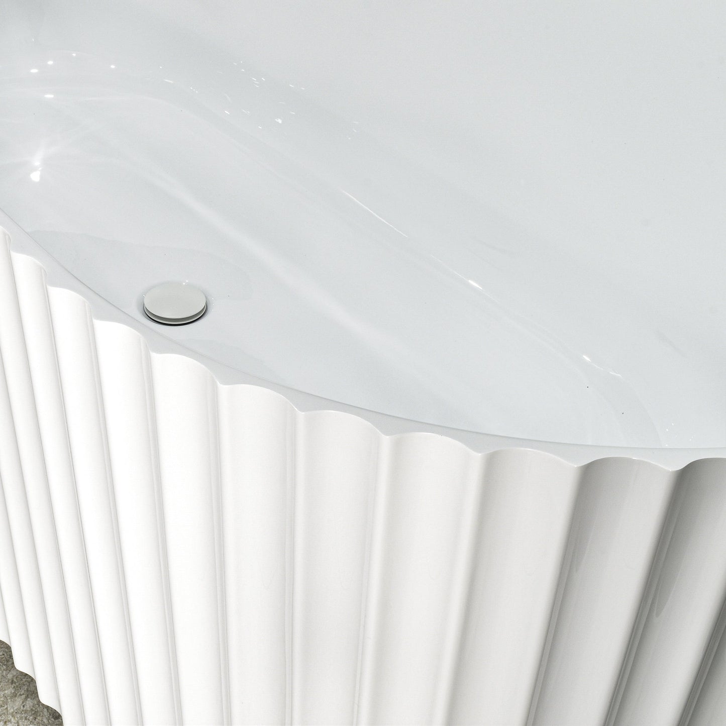 Agora Groove 67 inch Acrylic Freestanding Fluted Oval Bathtub, Matte White