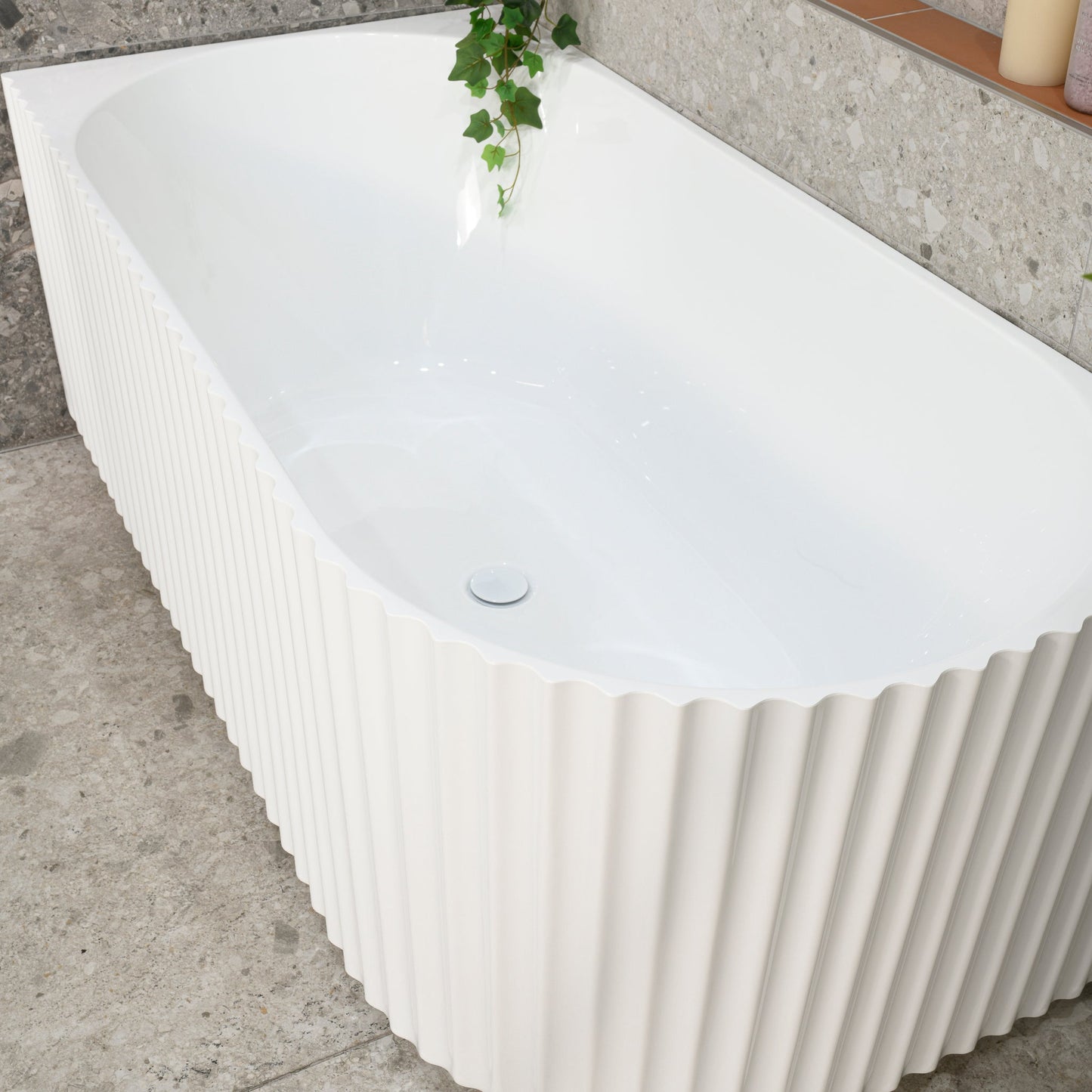 Agora Groove 59 inch Acrylic Freestanding Left Corner Bathtub, Gloss White