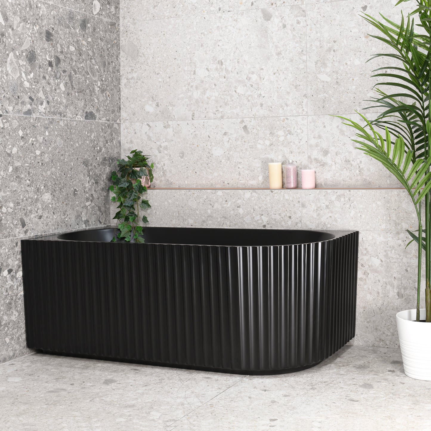 Agora Groove 59 inch Acrylic Freestanding Left Corner Bathtub, Matte Black